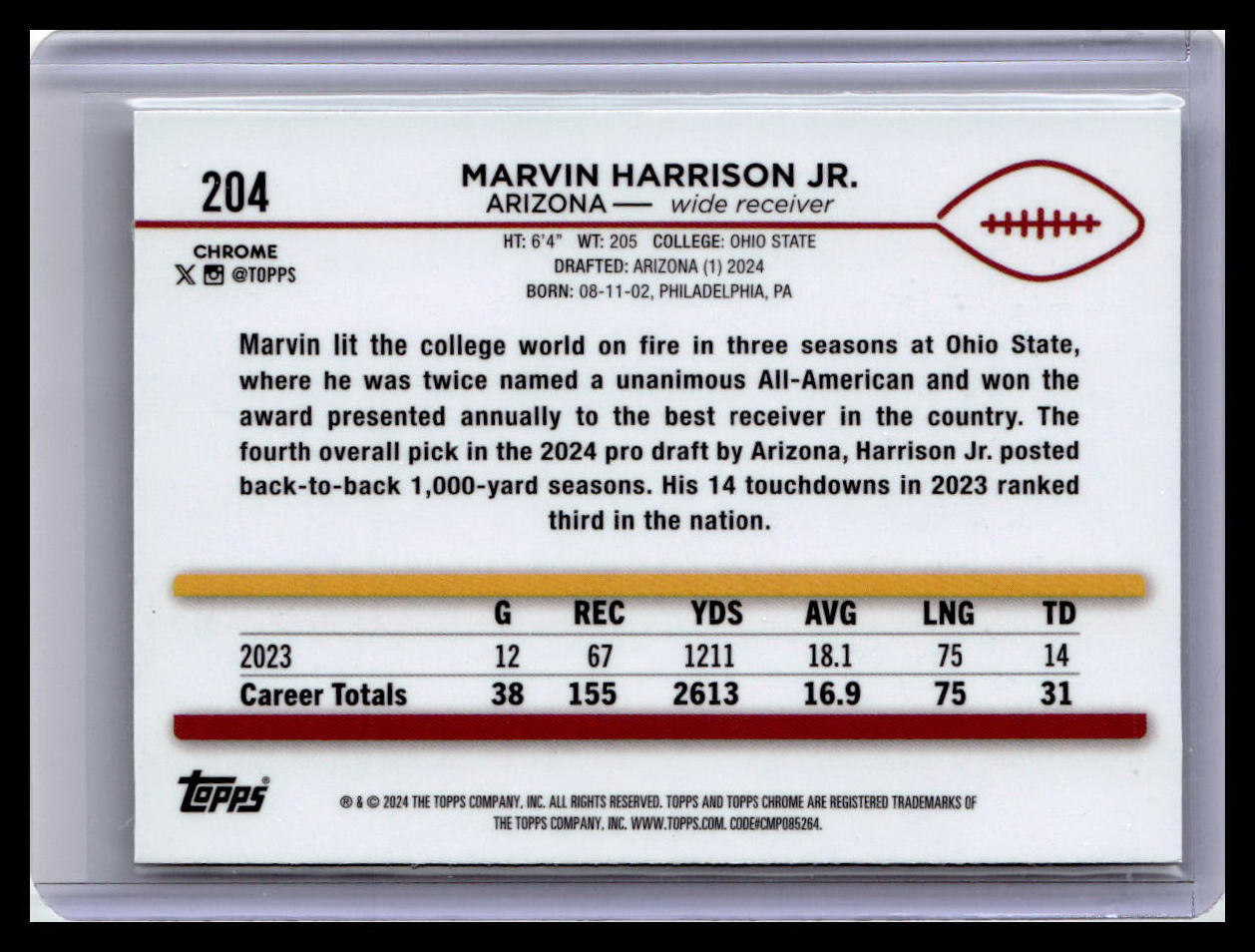 2024 Topps Chrome #204 Marvin Harrison Jr.