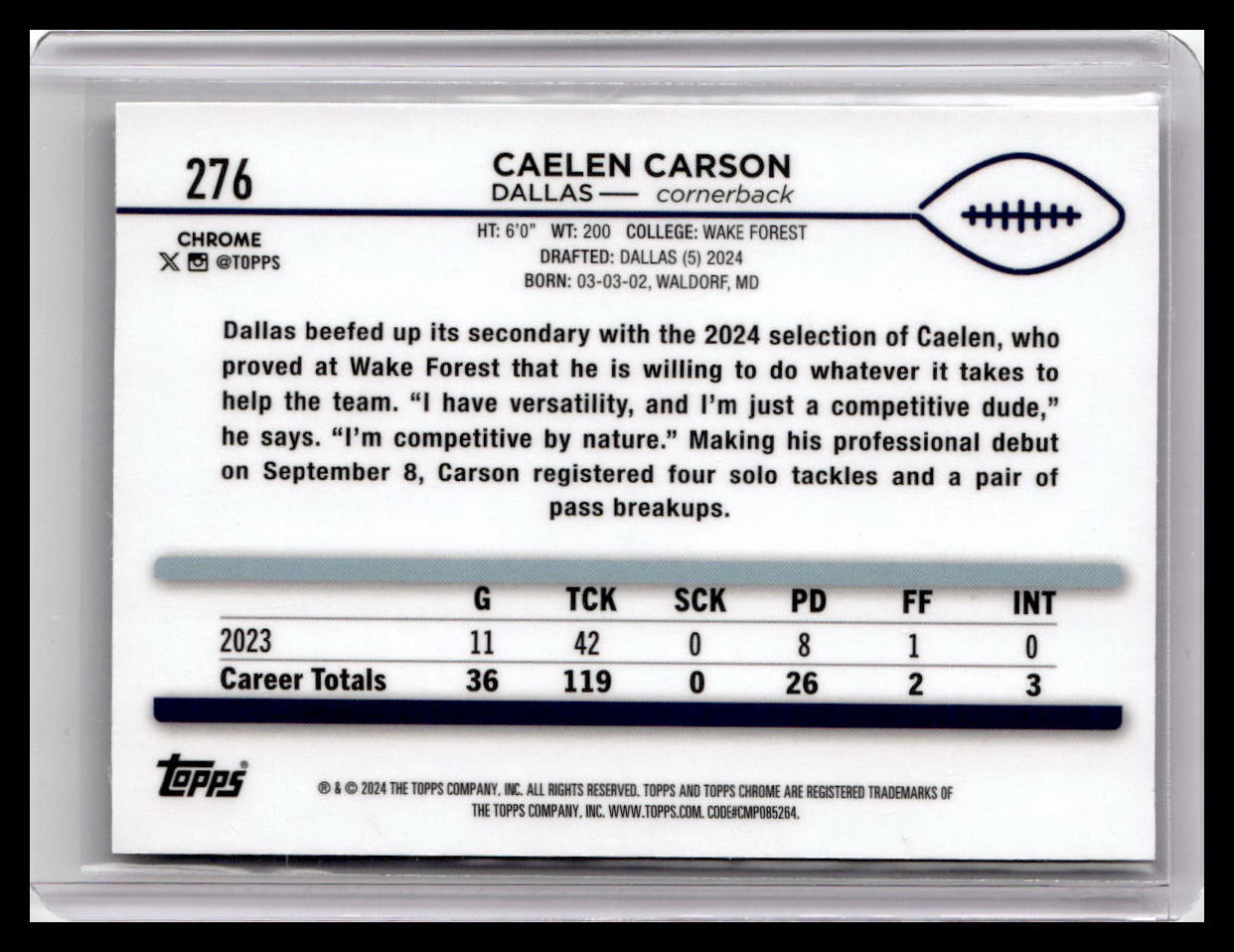 2024 Topps Chrome #276 Caelen Carson