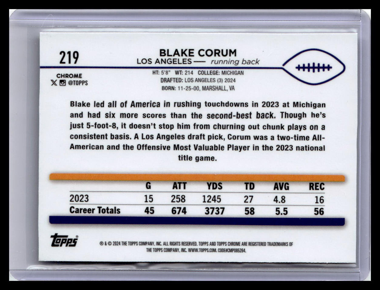 2024 Topps Chrome #219 Blake Corum