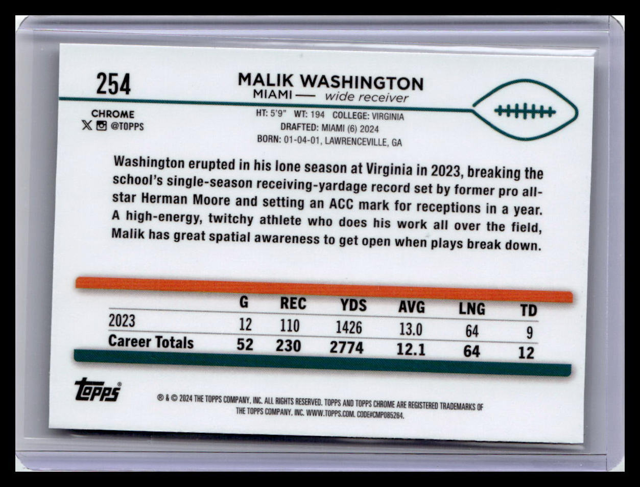 2024 Topps Chrome #254 Malik Washington