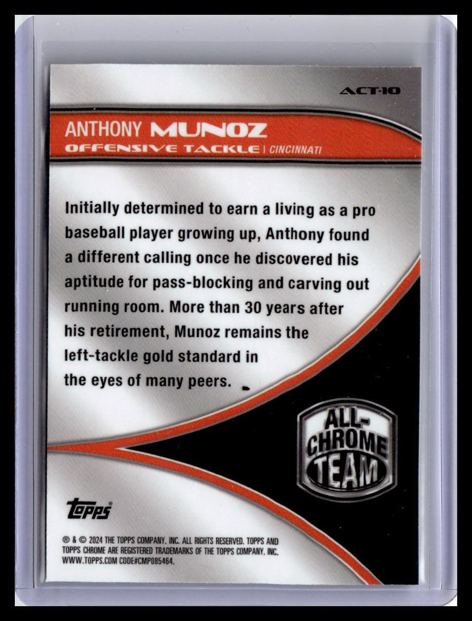 2024 Topps Chrome #ACT-10 Anthony Munoz All-Chrome Team X-Fractor