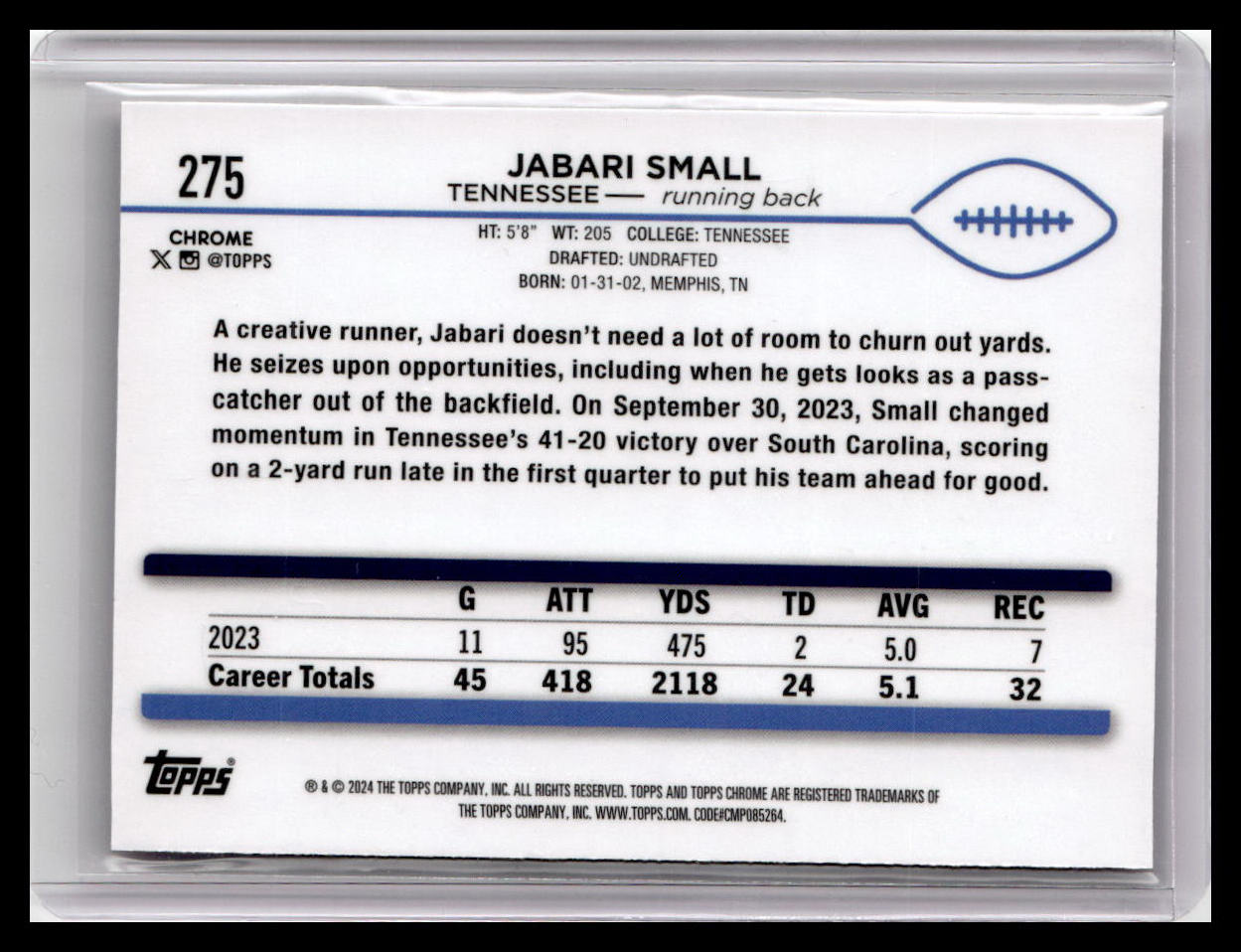 2024 Topps Chrome #275 Jabari Small Pink Refractor