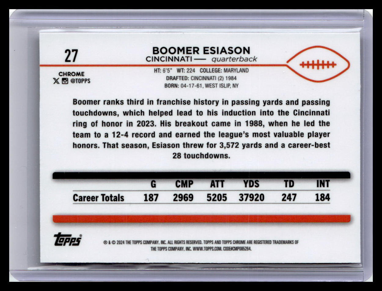 2024 Topps Chrome #27 Boomer Esiason Pink Refractor