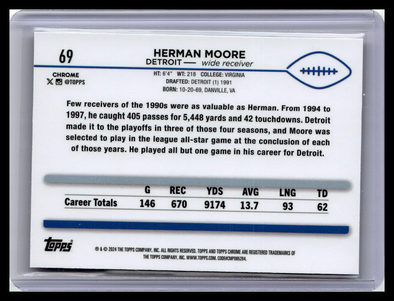 2024 Topps Chrome #69 Herman Moore Pink Refractor