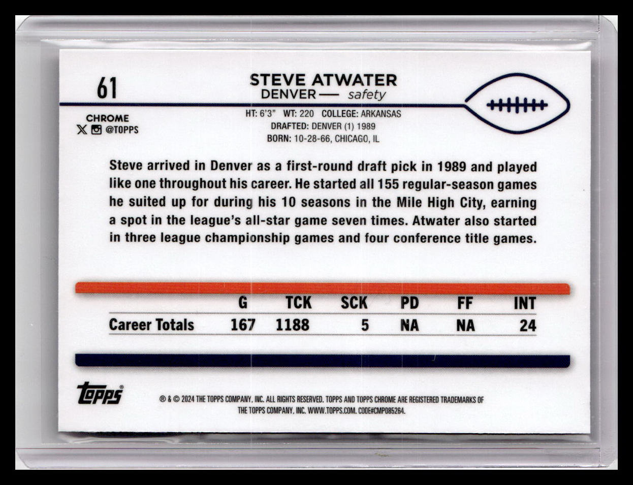 2024 Topps Chrome #61 Steve Atwater Pink Refractor