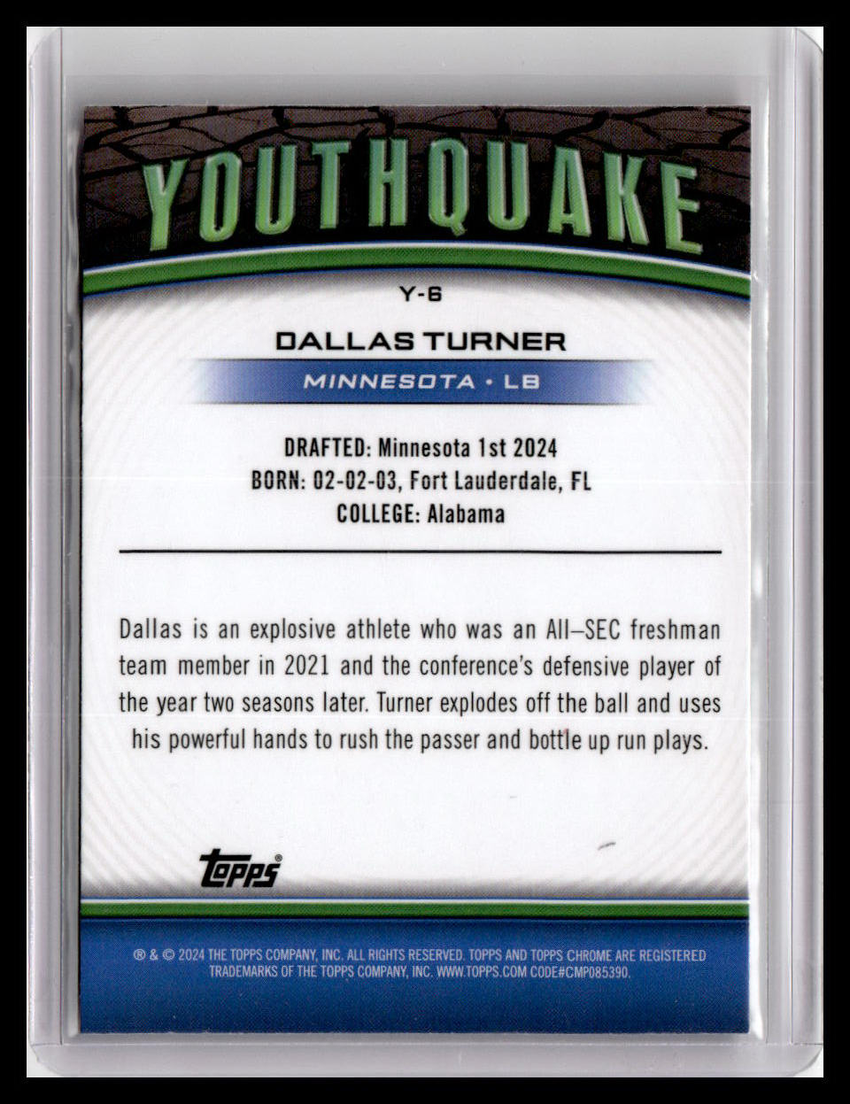 2024 Topps Chrome #Y-6 Dallas Turner Youthquake