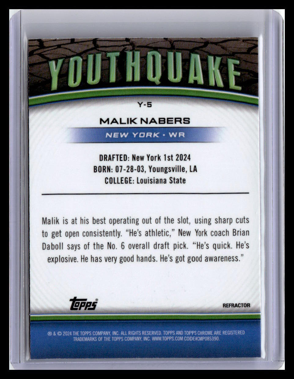 2024 Topps Chrome #Y-5 Malik Nabers Youthquake Refractor
