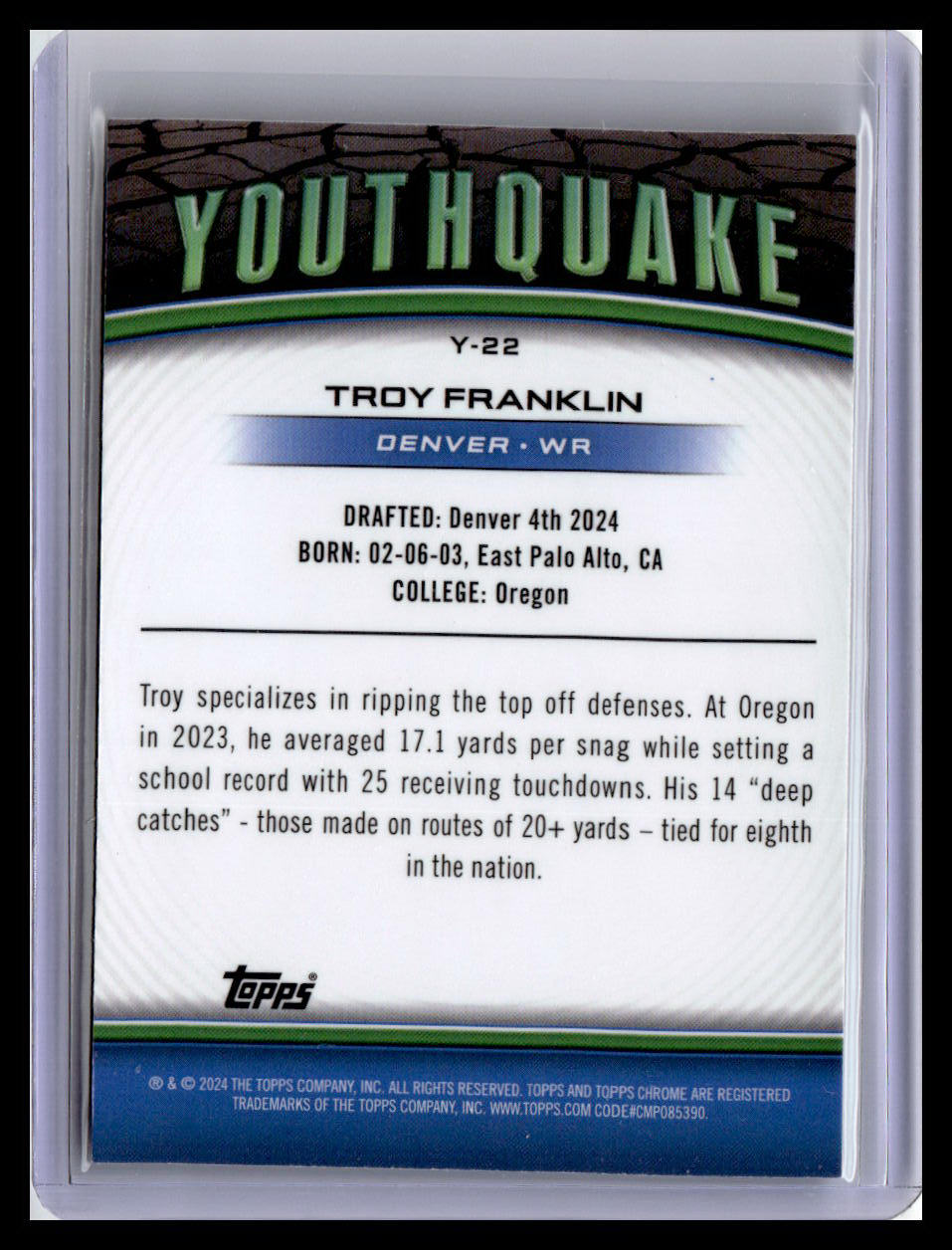 2024 Topps Chrome #Y-22 Troy Franklin Youthquake