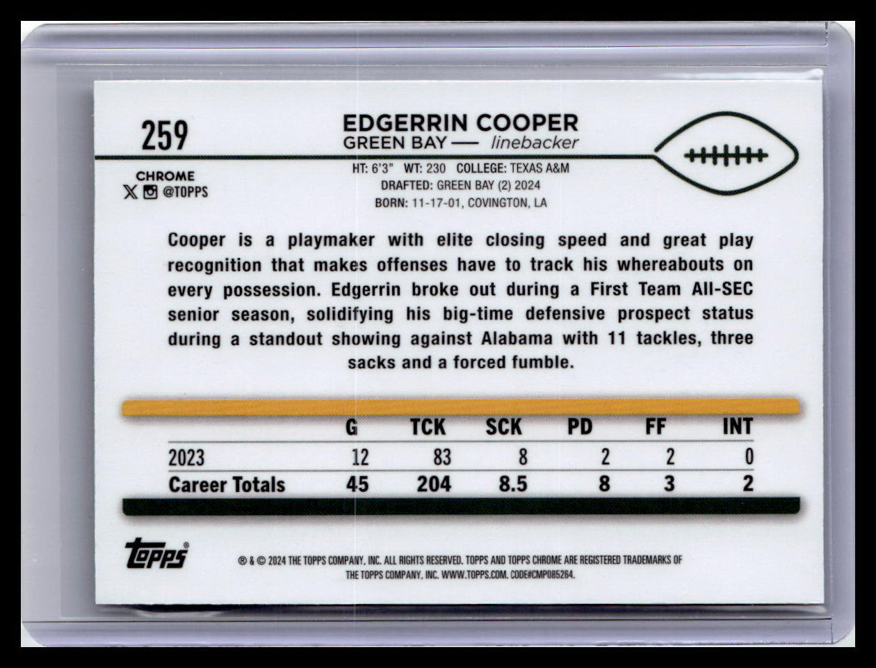 2024 Topps Chrome #259 Edgerrin Cooper Sepia Refractor