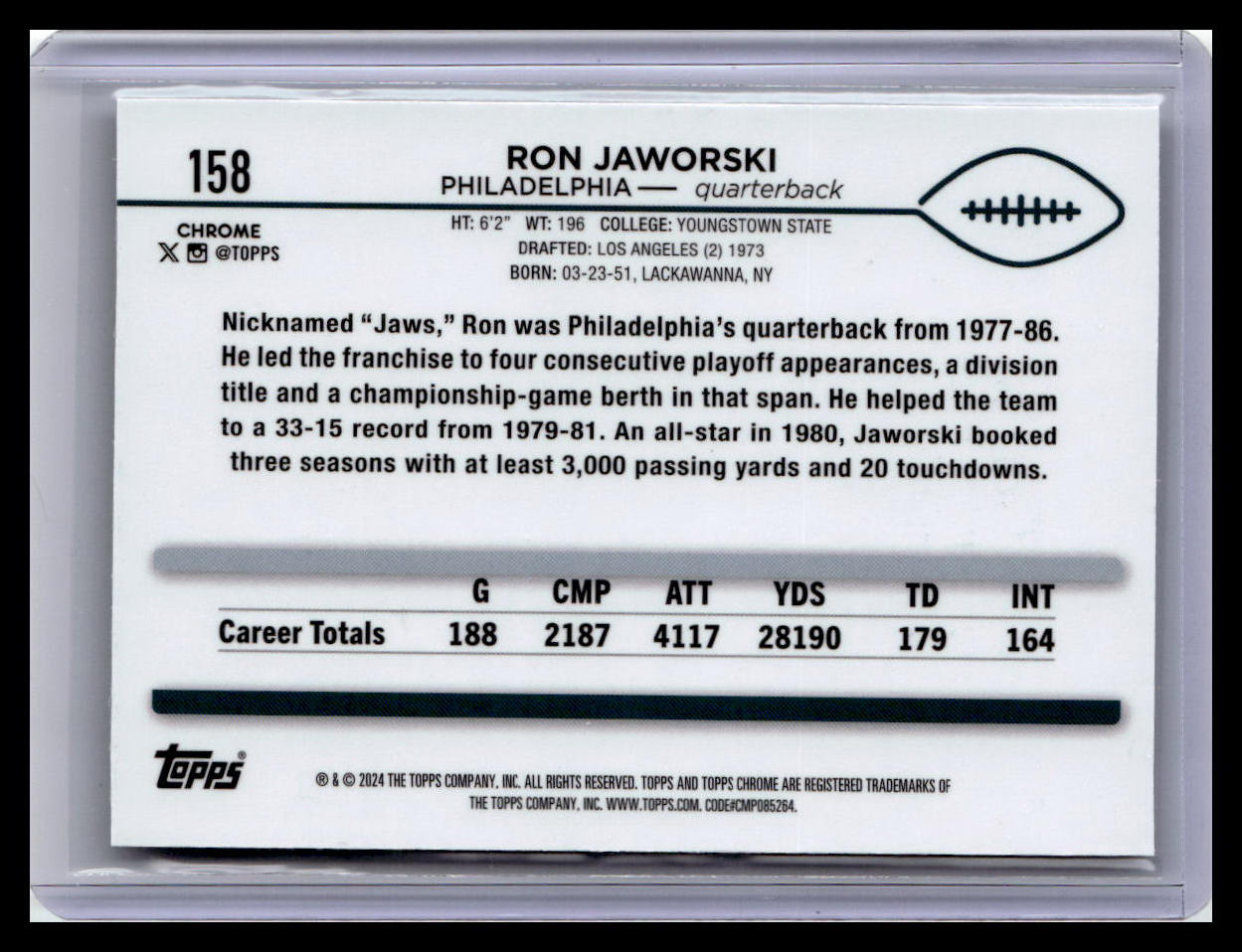 2024 Topps Chrome #158 Ron Jaworski Sepia Refractor
