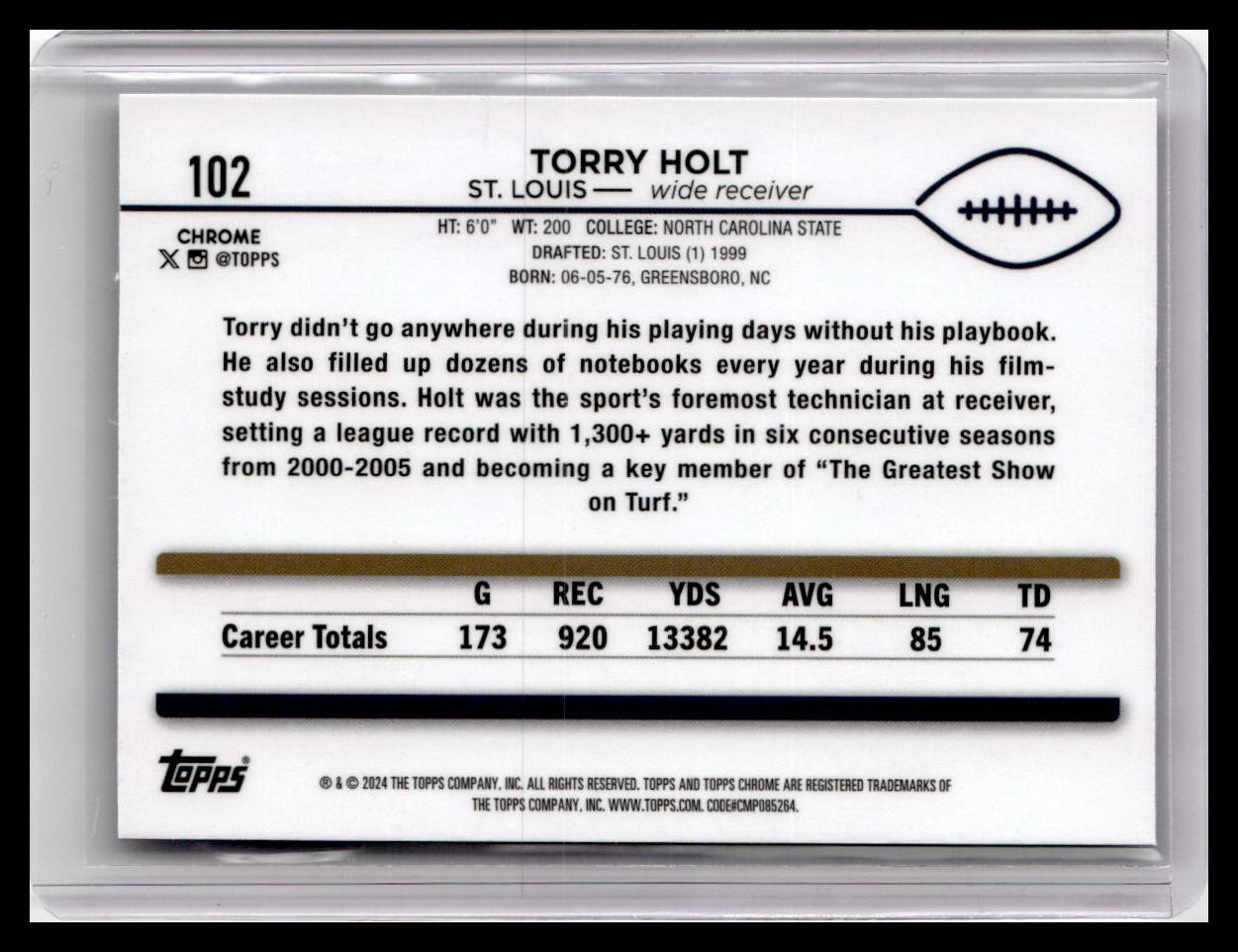 2024 Topps Chrome #102 Torry Holt Sepia Refractor