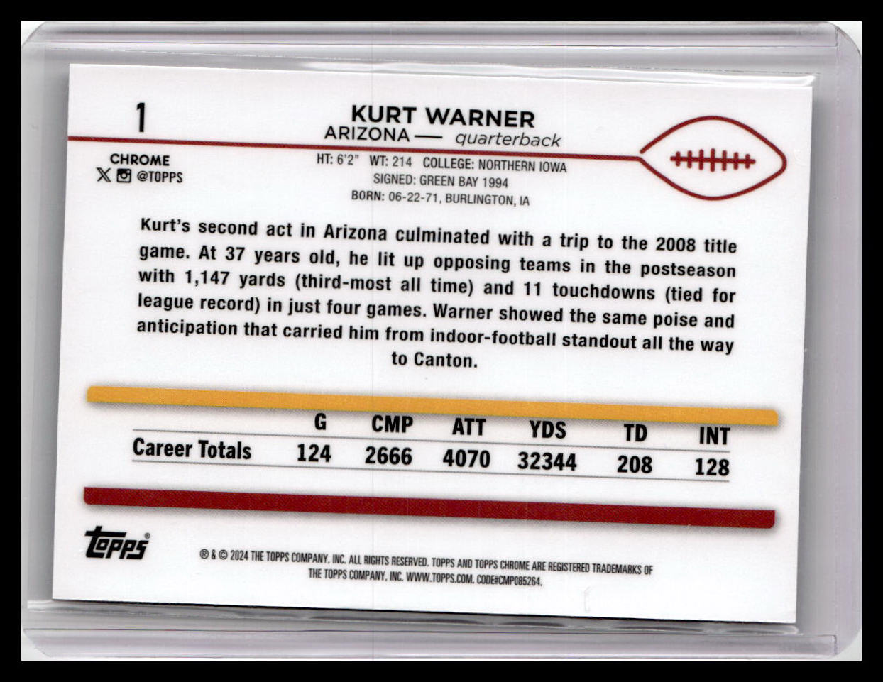 2024 Topps Chrome #1 Kurt Warner Sepia Refractor