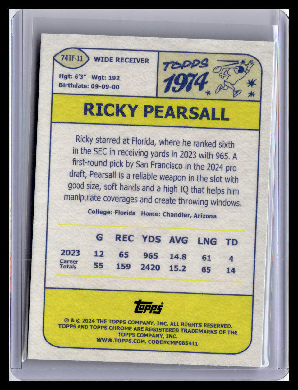 2024 Topps Chrome #74TF-11 Ricky Pearsall 1974 Topps Football