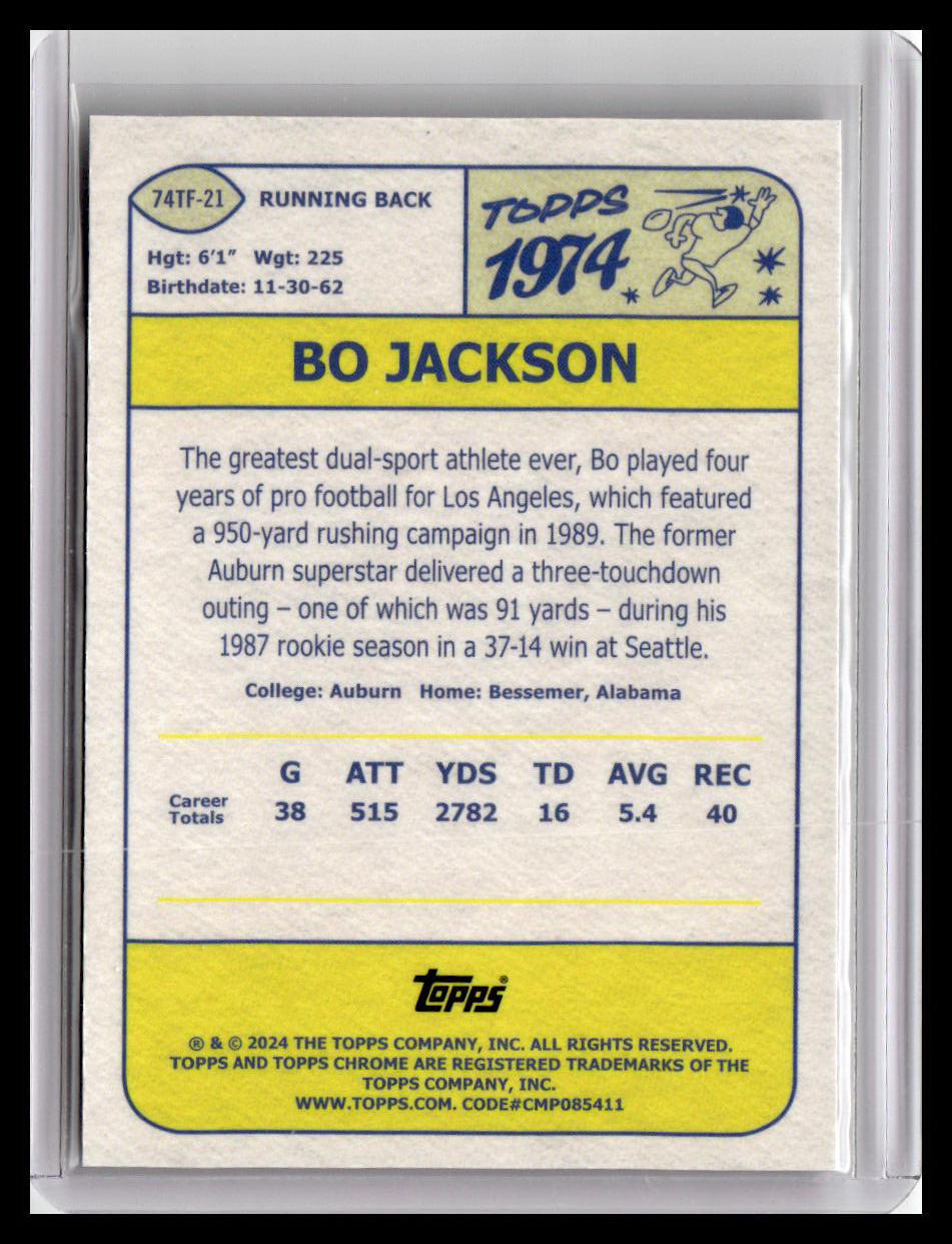 2024 Topps Chrome #74TF-21 Bo Jackson 1974 Topps Football