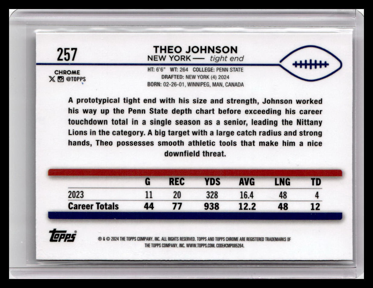 2024 Topps Chrome #257 Theo Johnson Prism Refractor