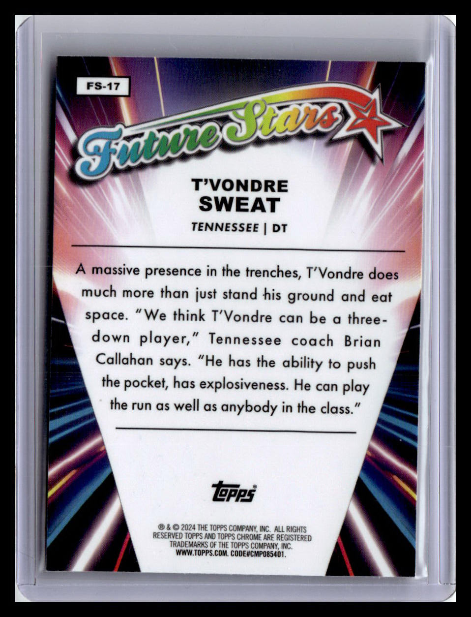 2024 Topps Chrome #FS-17 T'Vondre Sweat Future Stars