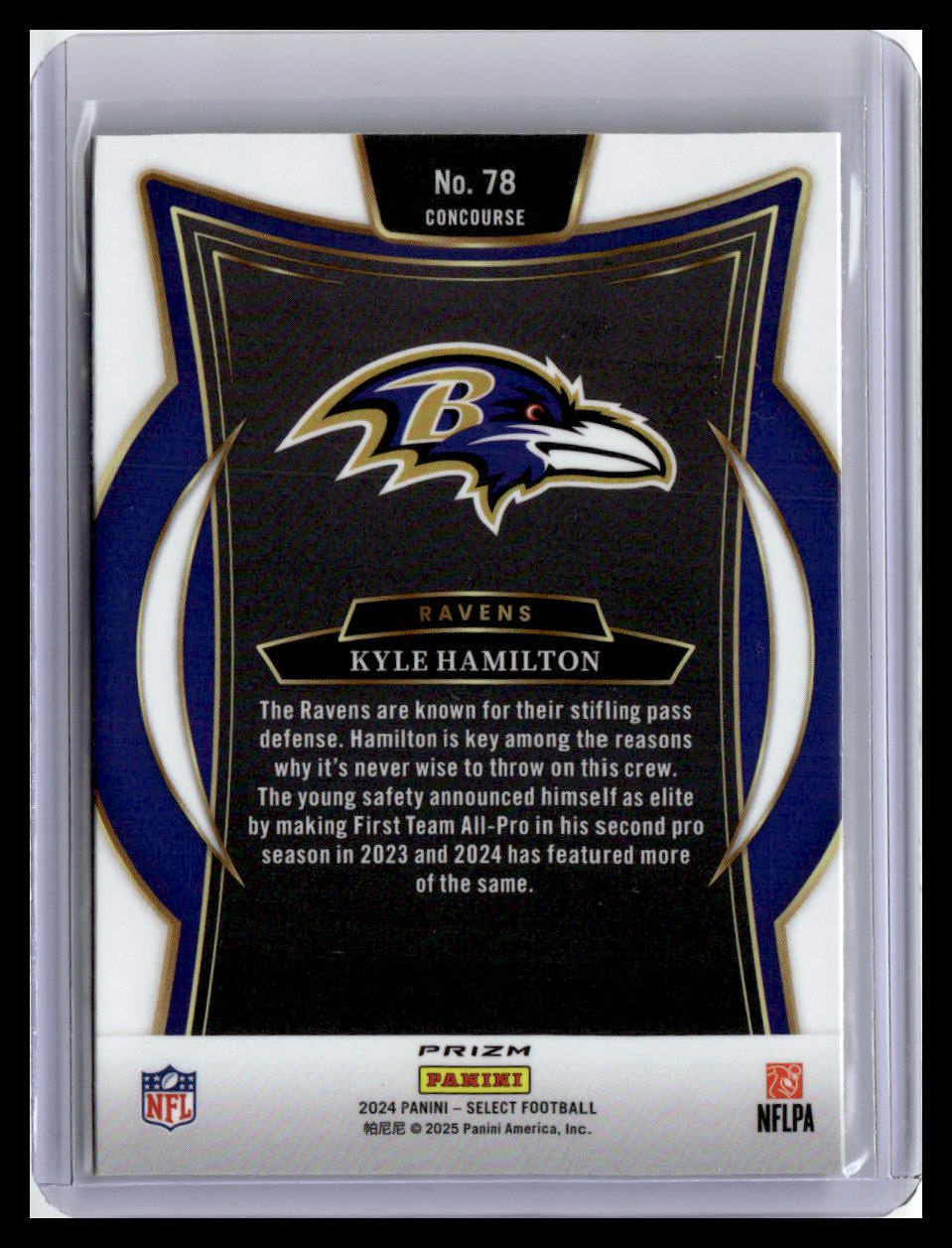 2024 Panini Select #78 Kyle Hamilton Black & Green Prizm Shock