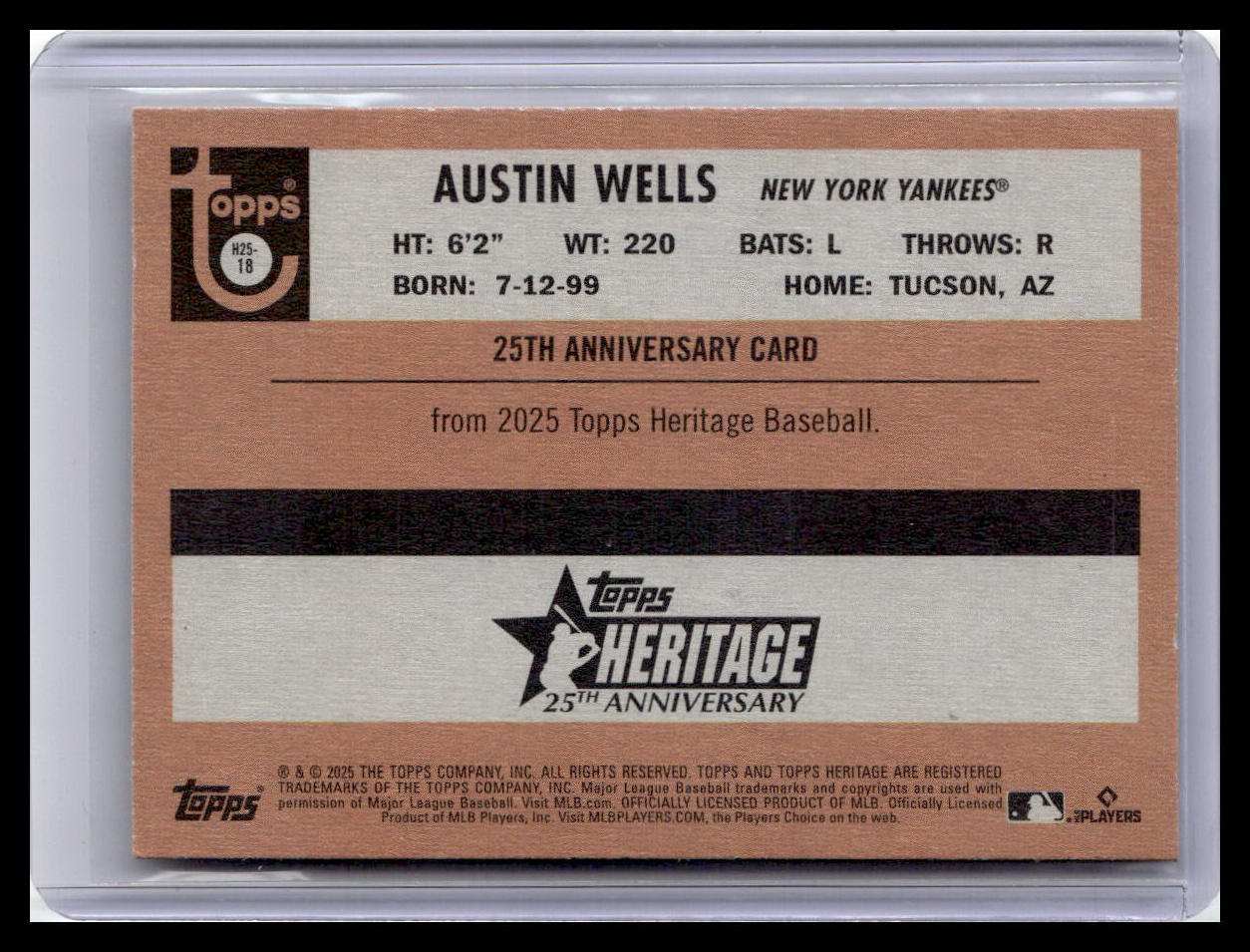 2025 Topps Heritage #H25-18 Austin Wells Heritage 25th Anniversary