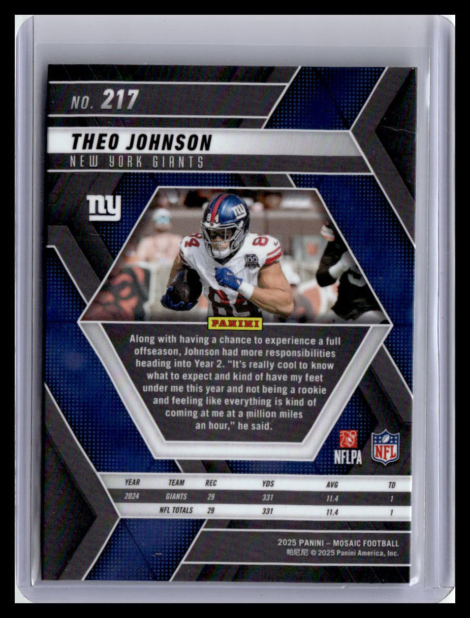 2025 Panini Mosaic #217 Theo Johnson
