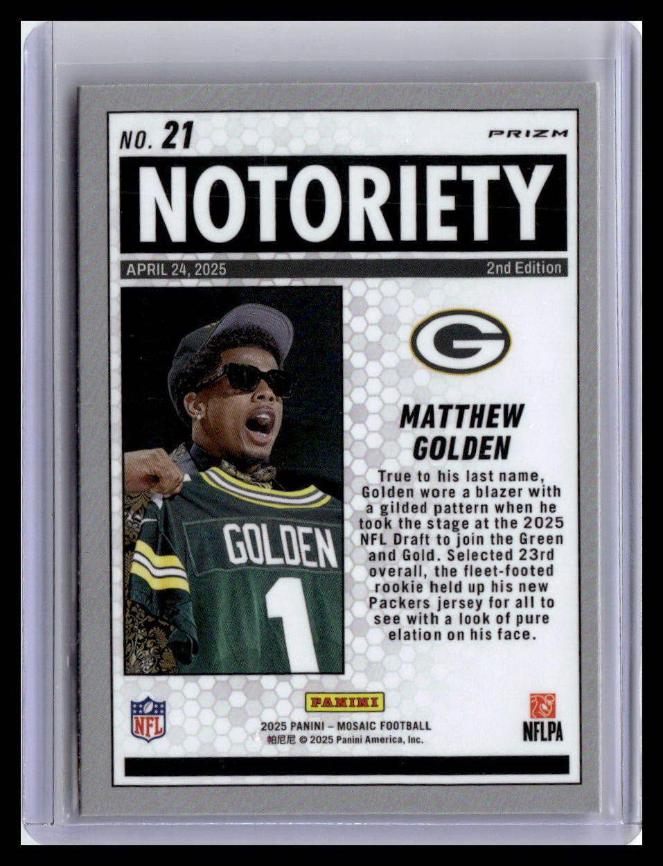 2025 Panini Mosaic #21 Matthew Golden Notoriety Mosaic Orange Fluorescent
