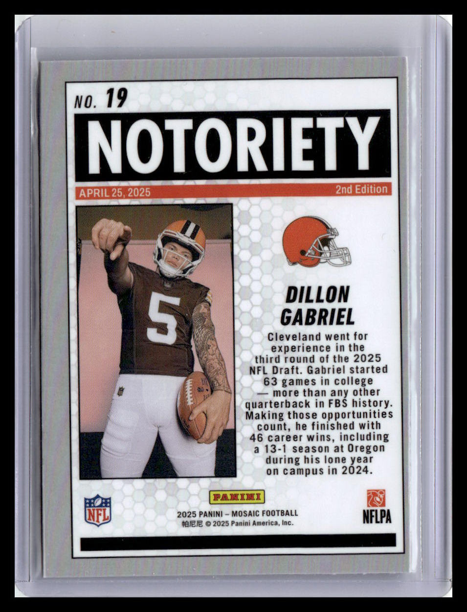 2025 Panini Mosaic #19 Dillon Gabriel Notoriety