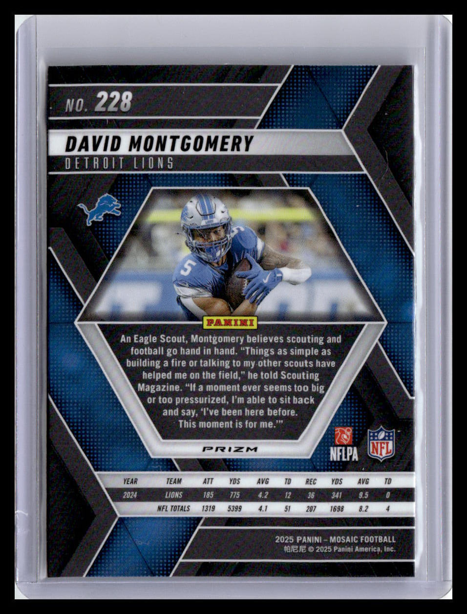 2025 Panini Mosaic #228 David Montgomery Mosaic Reactive Purple