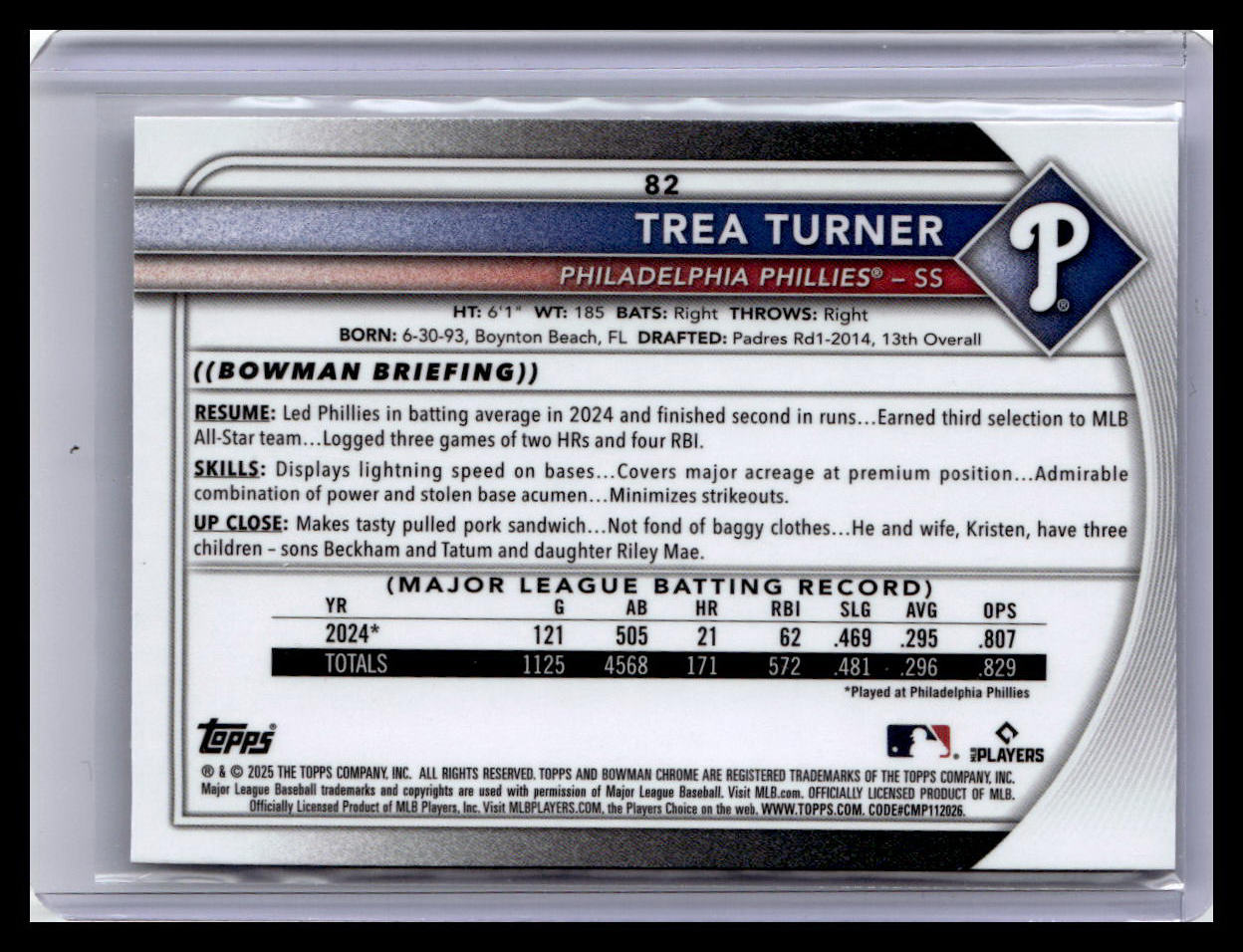 2025 Bowman Chrome #82 Trea Turner