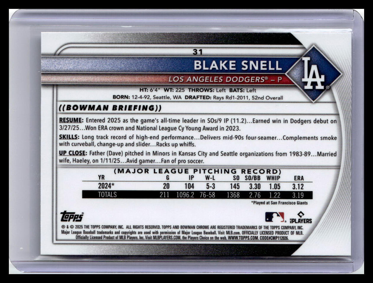 2025 Bowman Chrome #31 Blake Snell