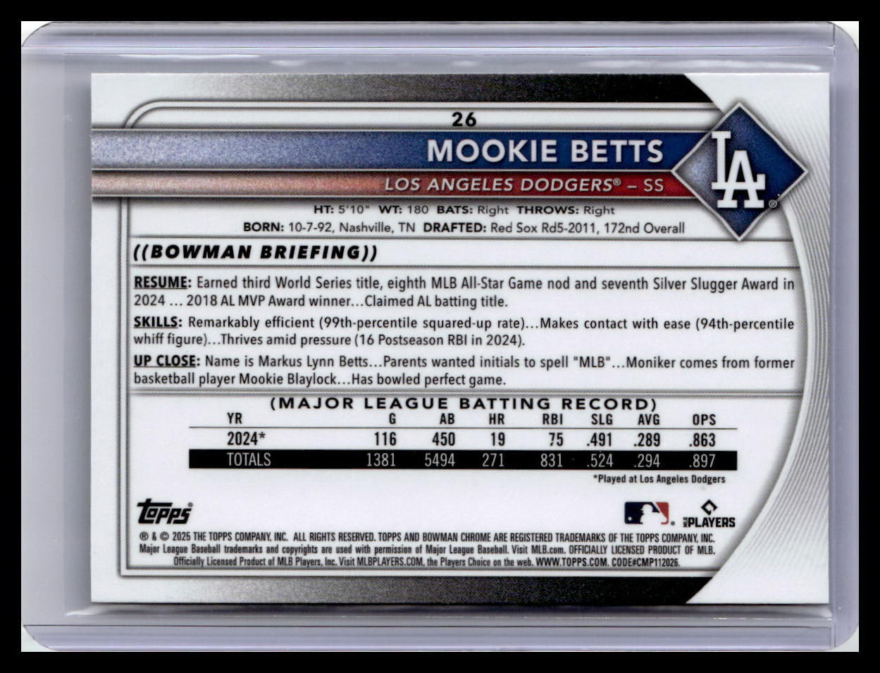 2025 Bowman Chrome #26 Mookie Betts