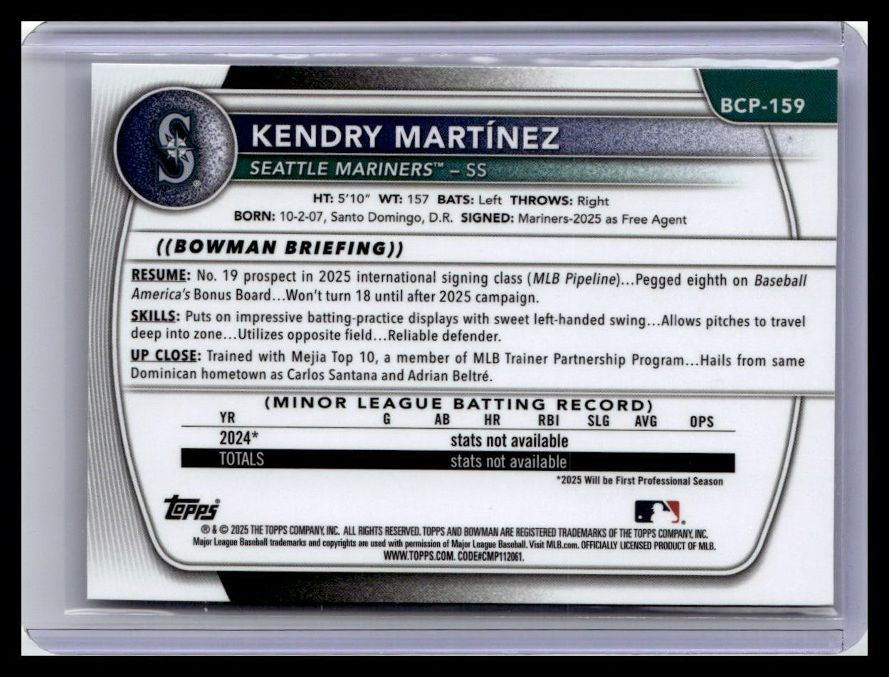 2025 Bowman Chrome #BCP-159 Kendry Martínez 1t Bowman