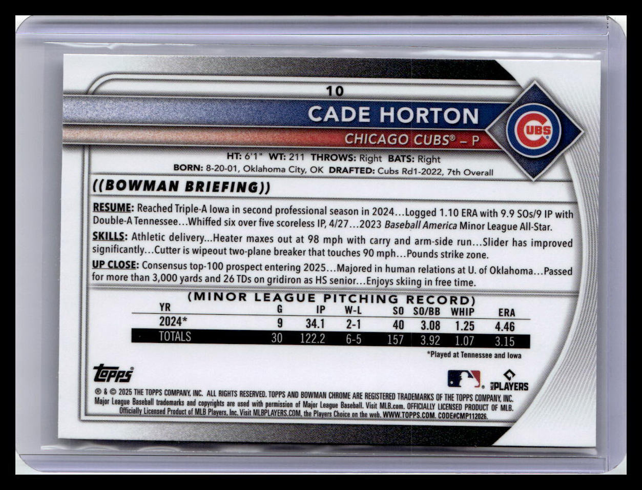 2025 Bowman Chrome #10 Cade Horton