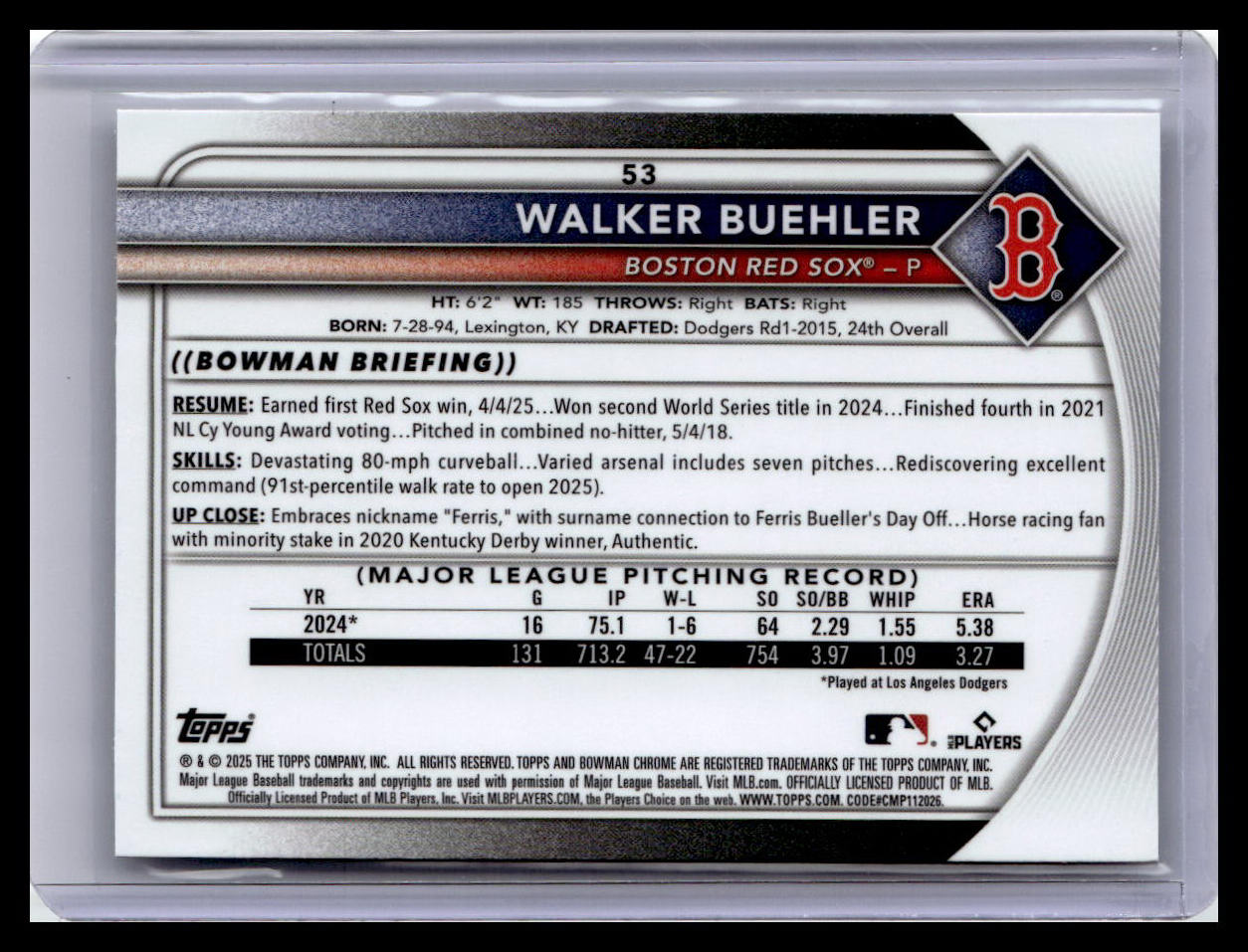 2025 Bowman Chrome #53 Walker Buehler
