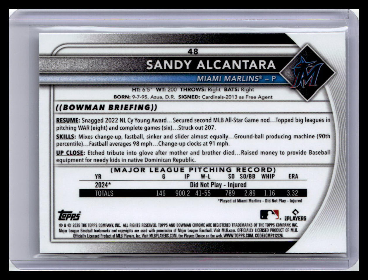 2025 Bowman Chrome #48 Sandy Alcantara