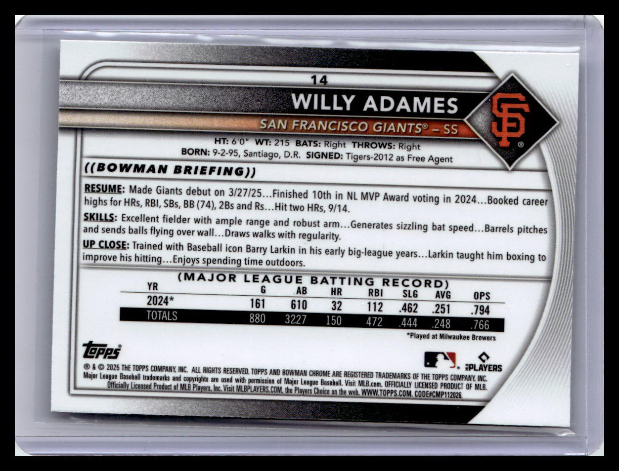 2025 Bowman Chrome #14 Willy Adames