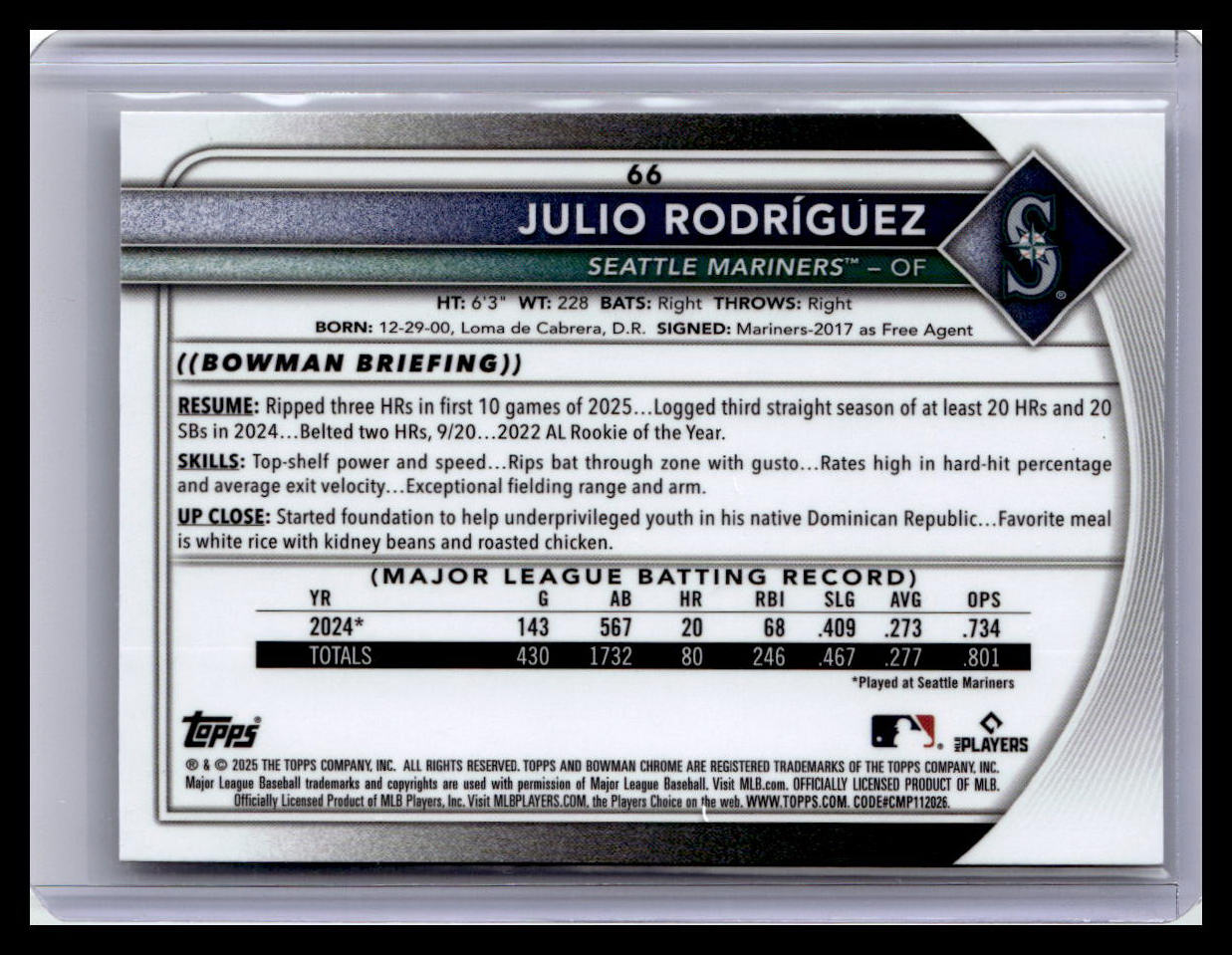 2025 Bowman Chrome #66 Julio Rodríguez