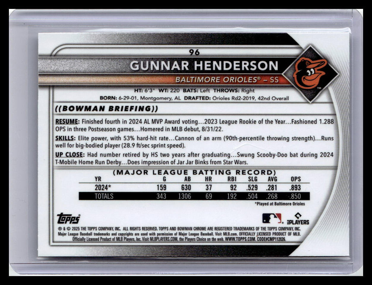 2025 Bowman Chrome #96 Gunnar Henderson