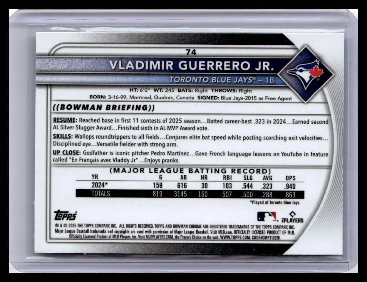 2025 Bowman Chrome #74 Vladimir Guerrero Jr.