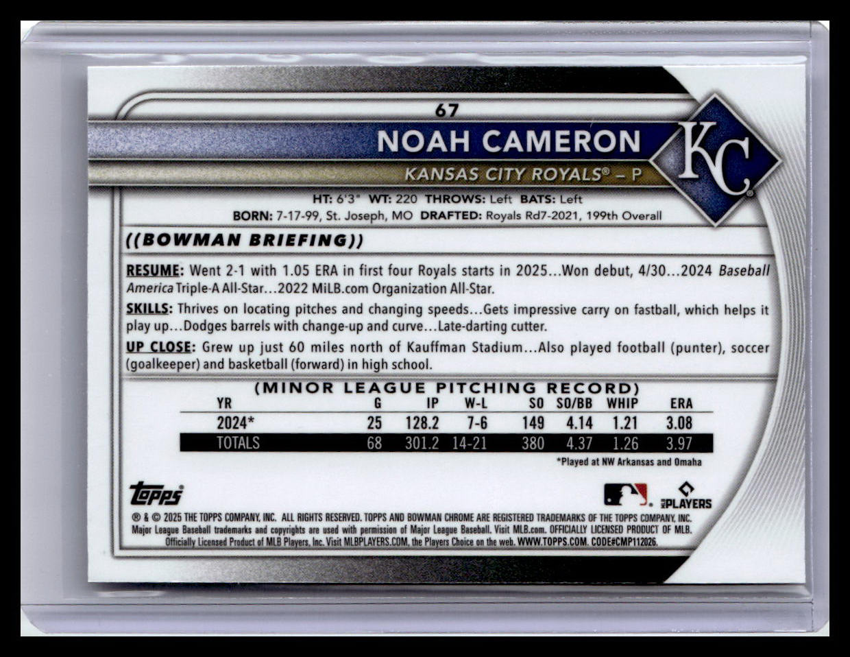 2025 Bowman Chrome #67 Noah Cameron