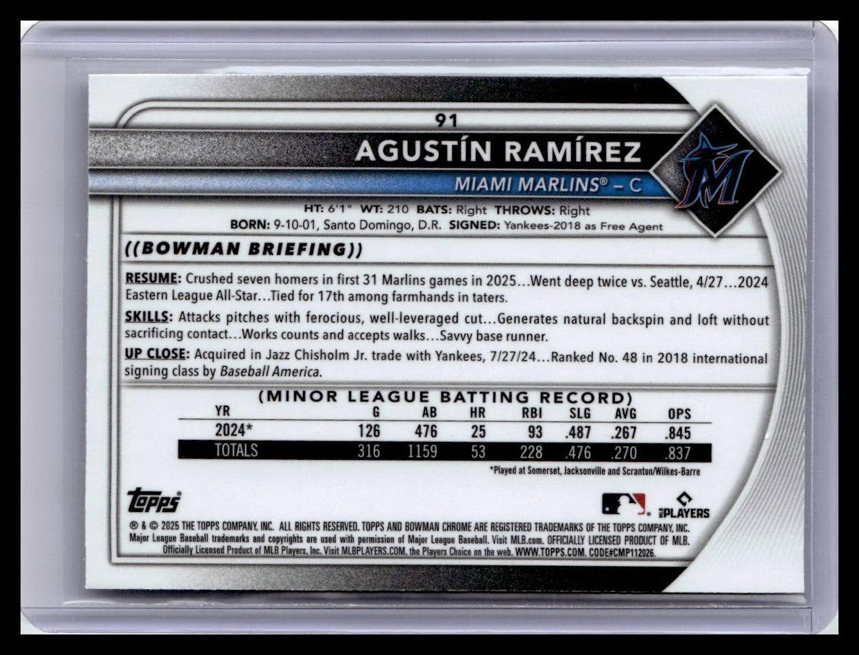 2025 Bowman Chrome #91 Agustín Ramírez