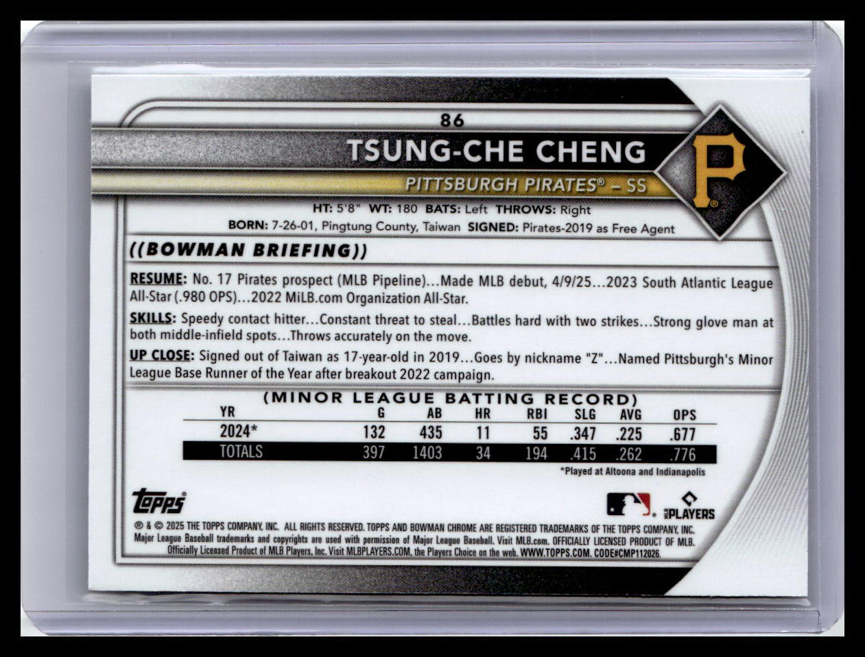 2025 Bowman Chrome #86 Tsung-Che Cheng