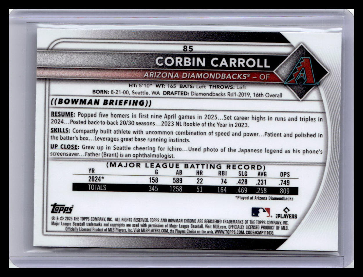 2025 Bowman Chrome #85 Corbin Carroll Mojo Refractors