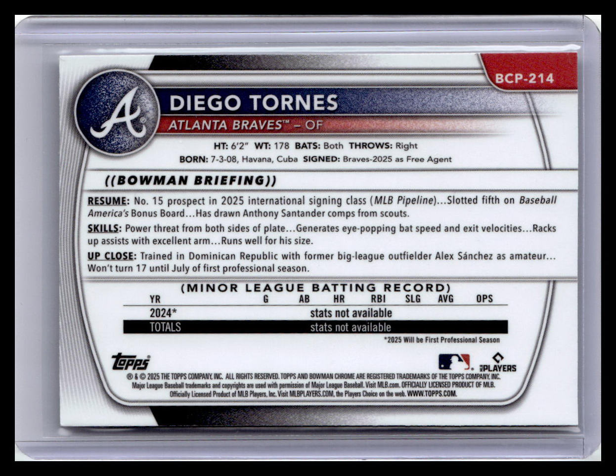 2025 Bowman Chrome #BCP-214 Diego Tornes 1st Bowman Mojo Refractor 1