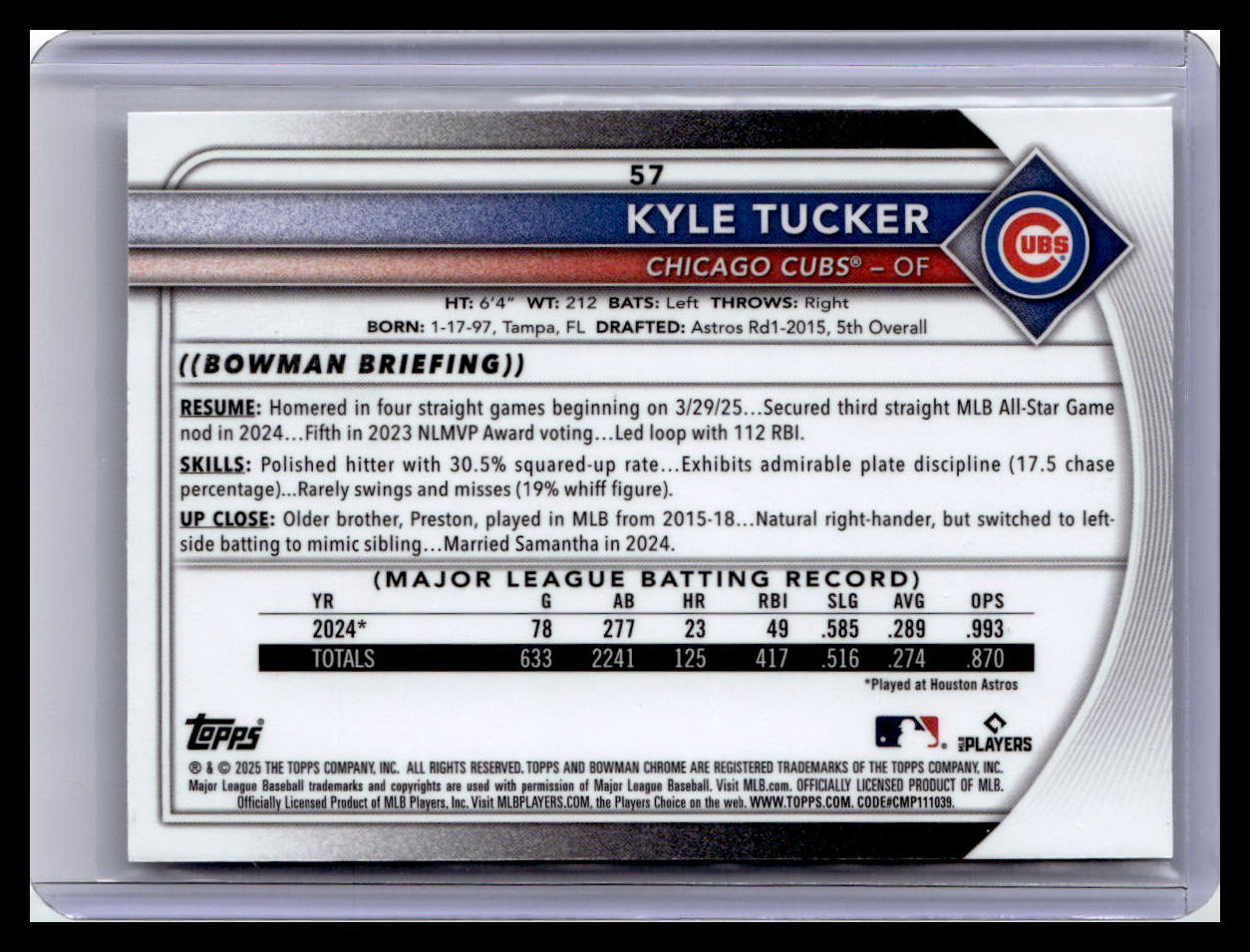 2025 Bowman Chrome #57 Kyle Tucker Mojo Refractors
