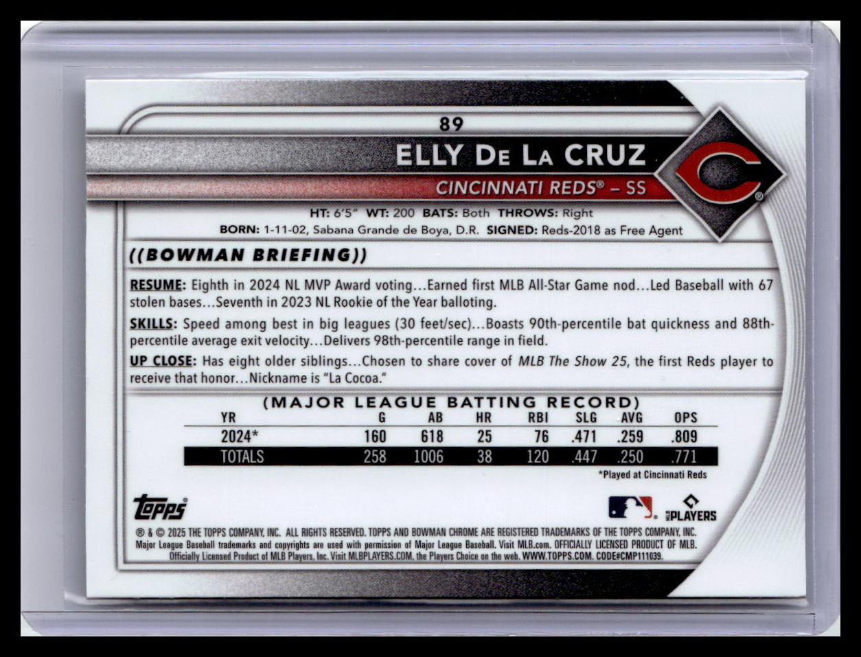 2025 Bowman Chrome #89 Elly De La Cruz Mojo Refractors