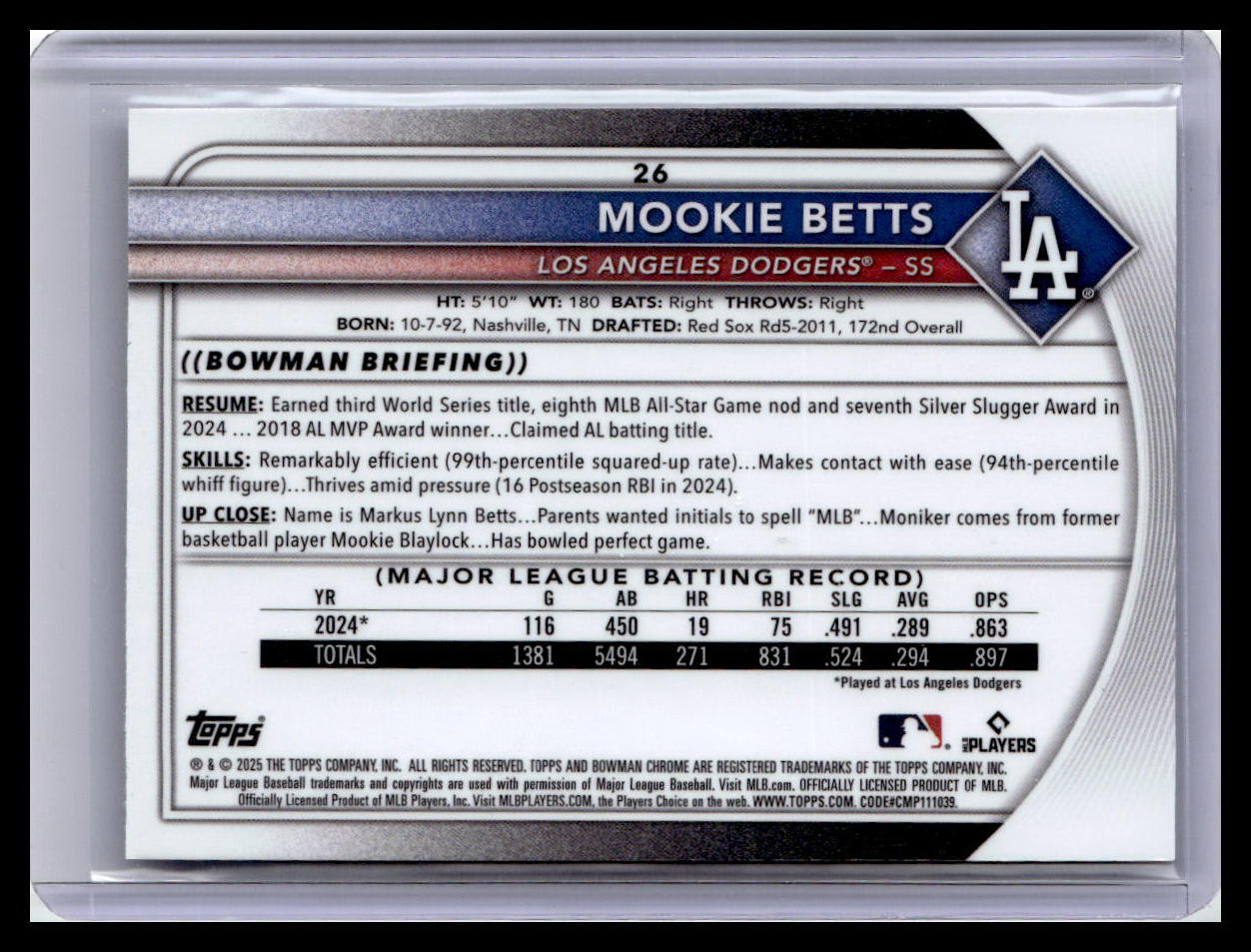 2025 Bowman Chrome #26 Mookie Betts Mojo Refractors