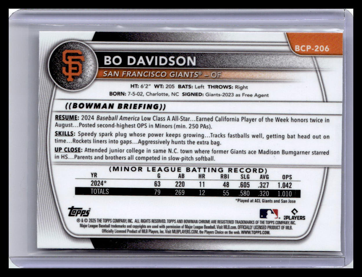 2025 Bowman Chrome #BCP-206 Bo Davidson 1st Bowman Mojo Refractor