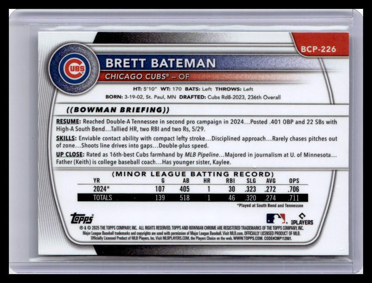 2025 Bowman Chrome #BCP-226 Brett Bateman Prospects 1st Bowman