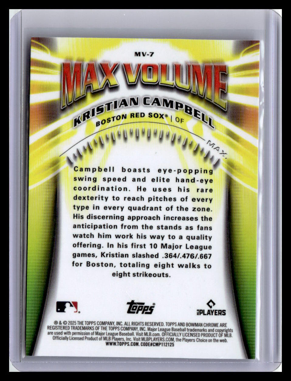 2025 Bowman Chrome #MV-7 Kristian Campbell Max Volume