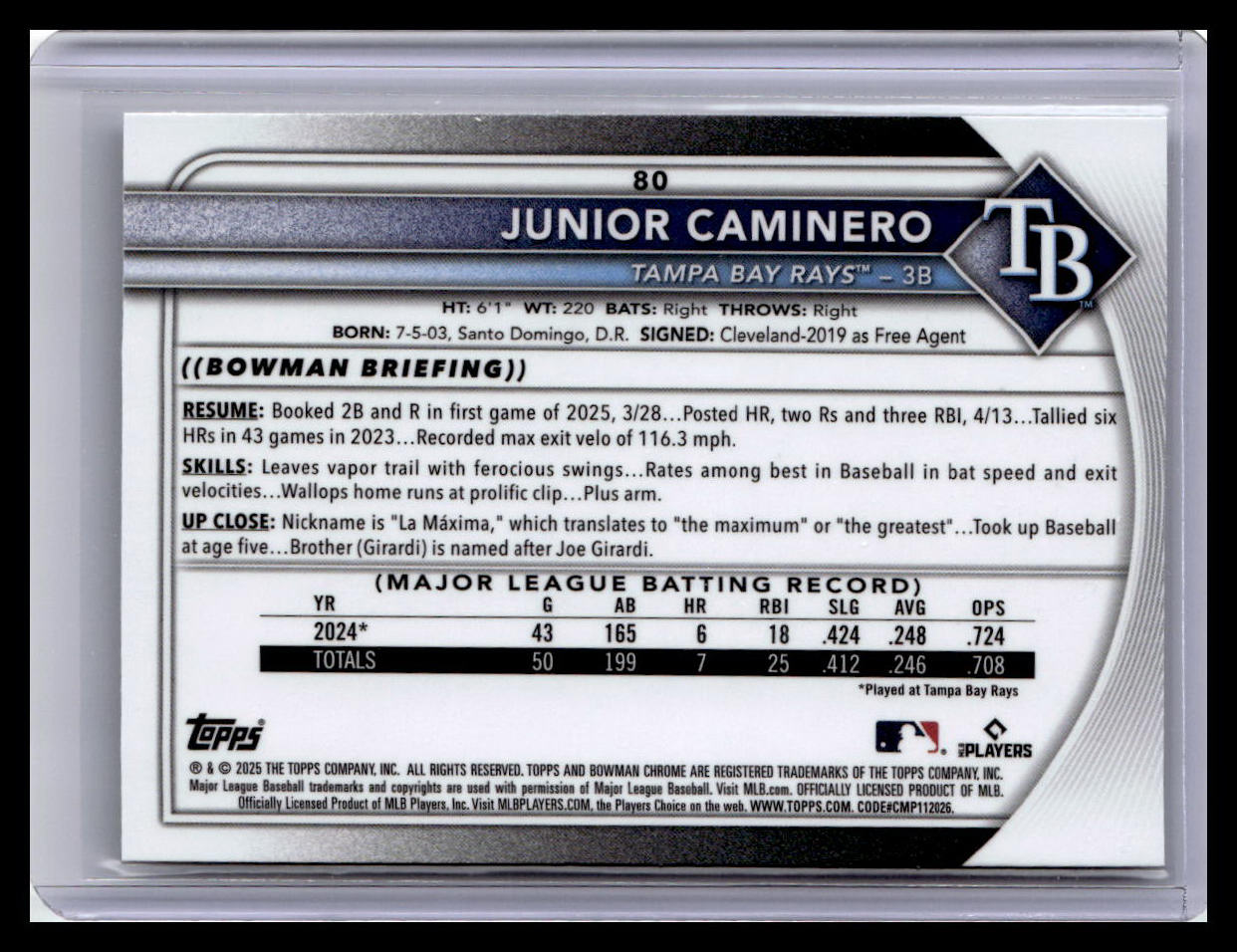 2025 Bowman Chrome #80 Junior Caminero