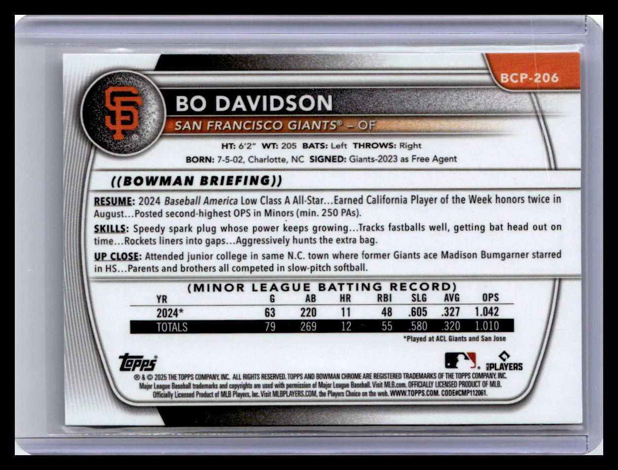 2025 Bowman Chrome #BCP-206 Bo Davidson Prospects 1st Bowman